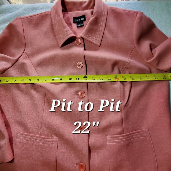 LESLIE FAY Peach Long-Sleeve/Collar Suit Blazer Jacket, 14WP - Picture 5 of 9